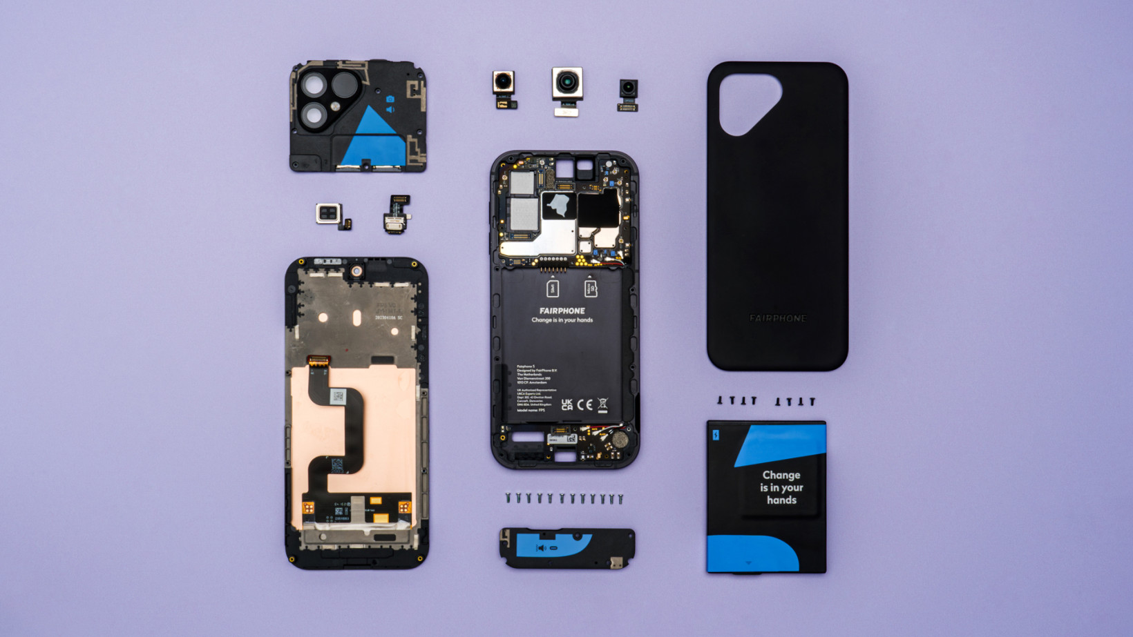 All the modular components of the Fairphone 5
