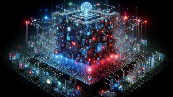 Image of a cybernetic cuber with glowing blue and red lights around it.