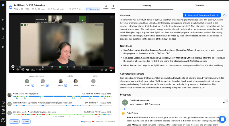 Sybill call Report with recording and summary