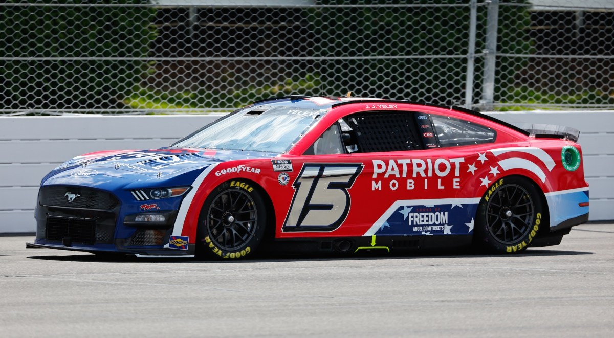 JJ Yeley (#15 Patriot Mobile Rick Ware Racing Ford) during the NASCAR Cup Series Highpoint 400 on July 23, 2023 at Pocono Raceway in Long Pond, Pennsylvania.