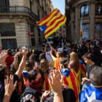 Students protest in Barcelona, Spain, on 17 October 2019 demanding the Freedom of jailed separatist leaders. Thousands of students have taken to the streets to publish their outrage with the ruling of the Superior Court towards the independence leaders. (NurPhoto / Contributor/Getty Images)