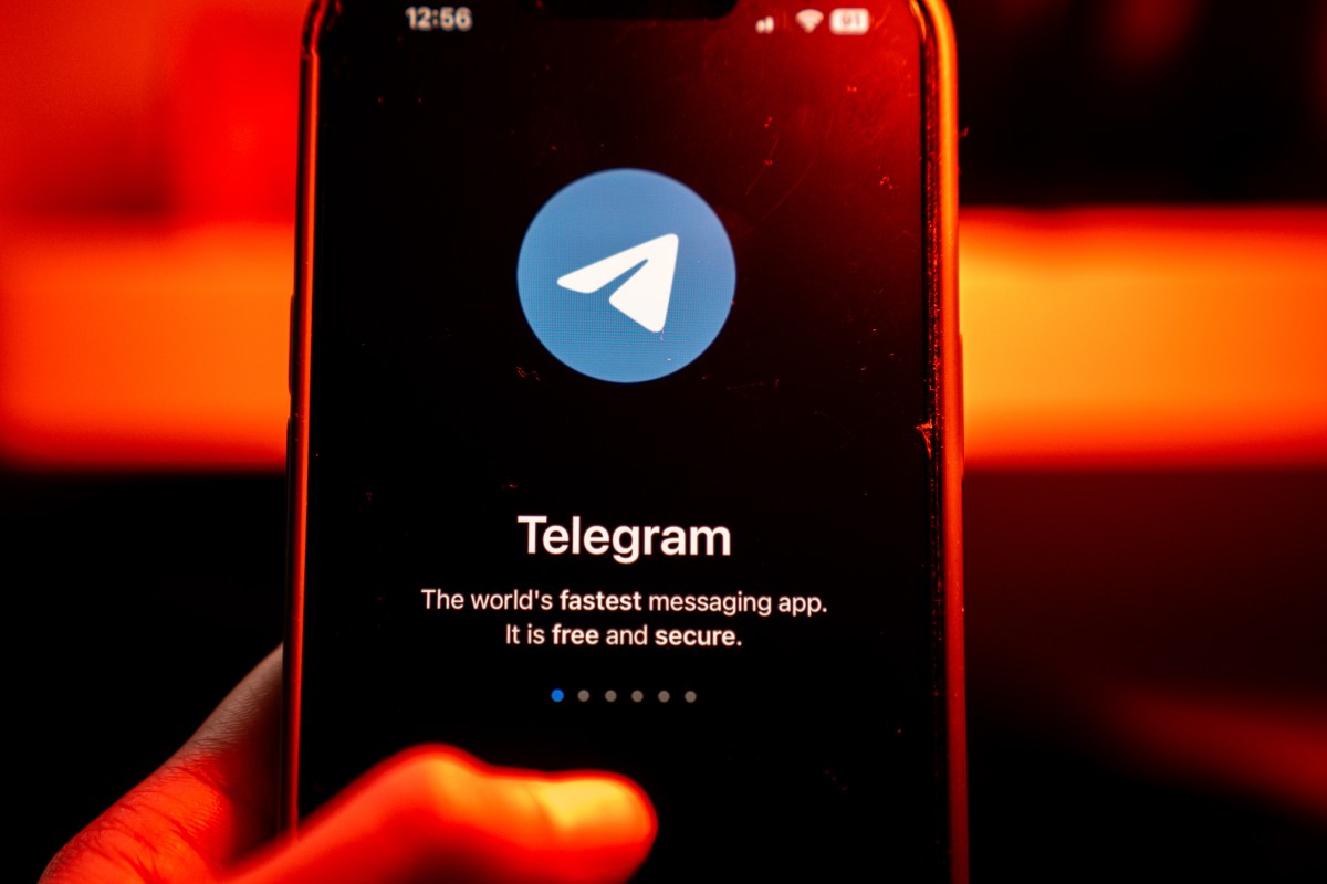 The logo for Telegram Signal messenger application arranged on a smartphone.