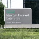 a photo of a sign outside the Hewlett Packard Enterprise headquarters in Spring, Texas, US in 2023.